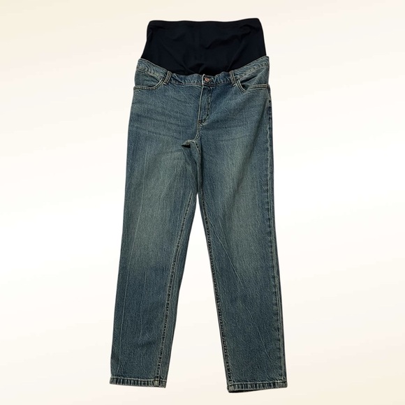 ASOS Maternity Denim Straight Leg Jeans Size 10 Dark Wash Bleached Full Coverage - Picture 1 of 8